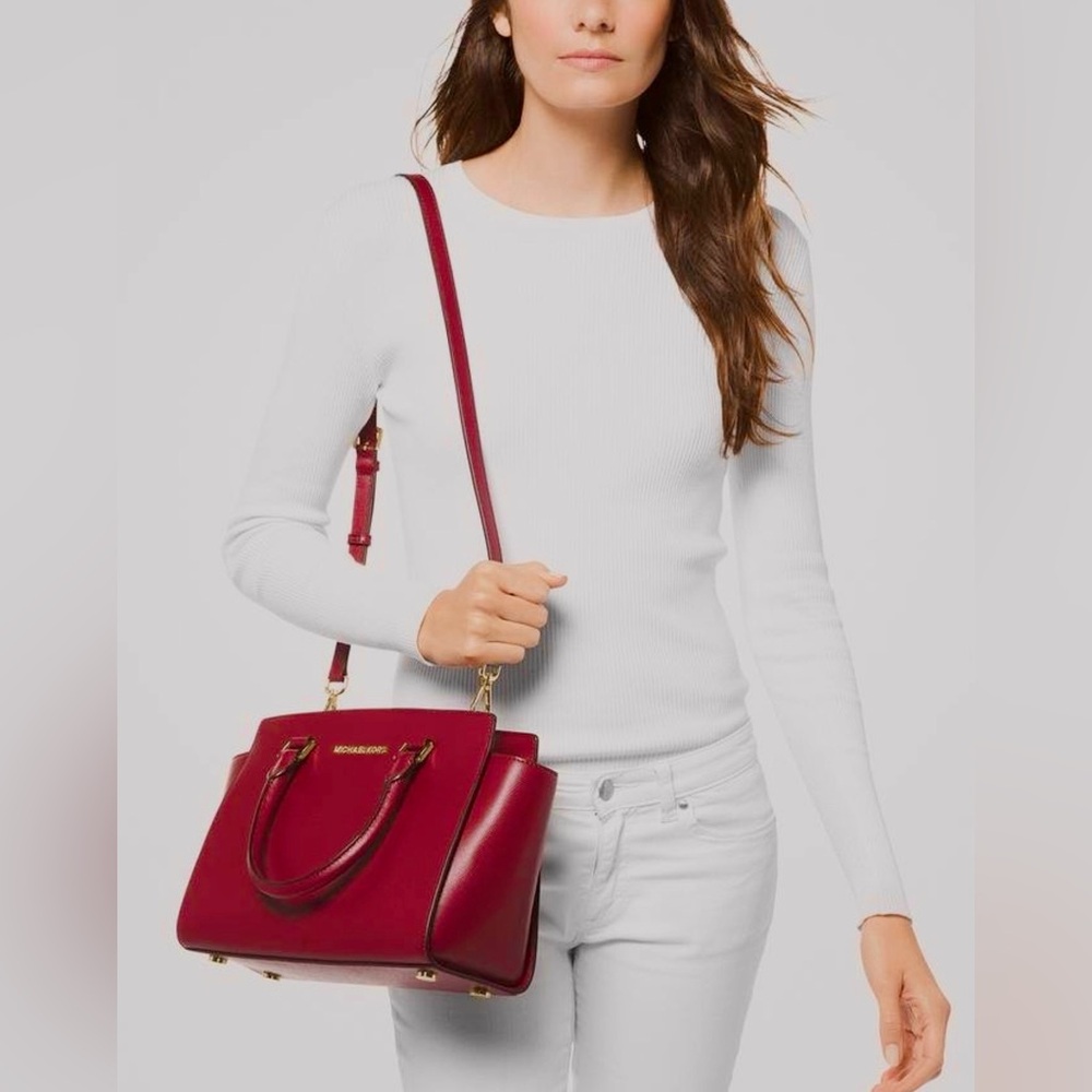 Michael Kors Red Selma Saffiano Satchel with Gold Hardware - Picture 11 of 12